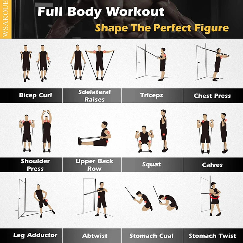 Resistance Band Set with Handles, Door Anchor, and Ankle Straps