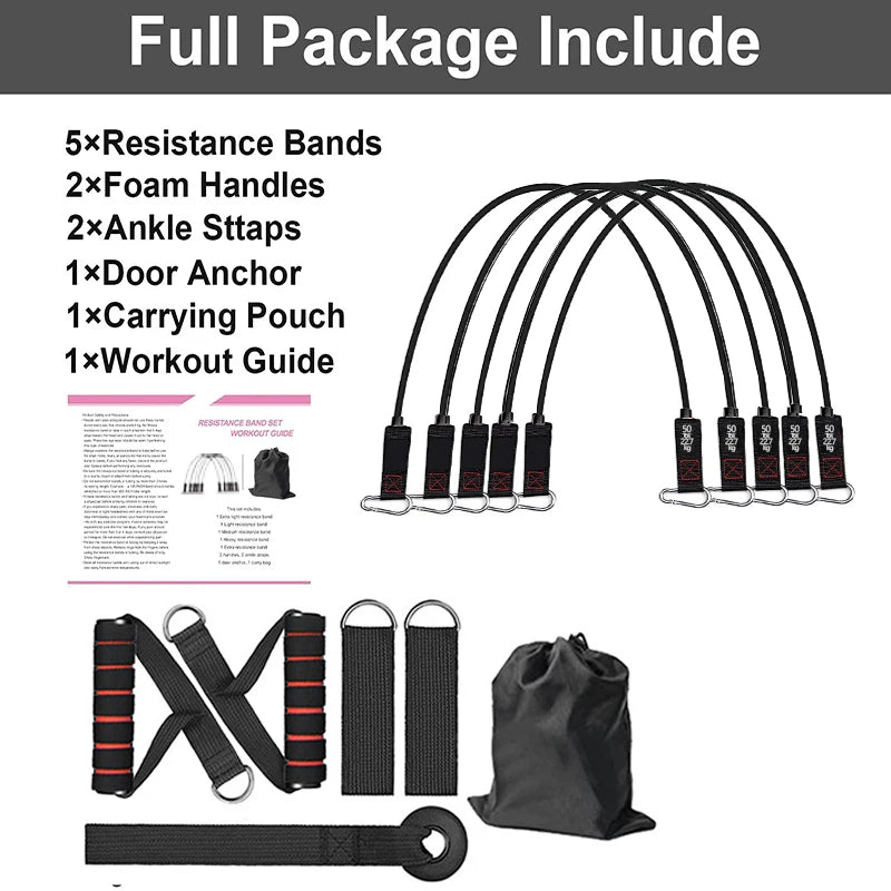 Resistance Band Set with Handles, Door Anchor, and Ankle Straps