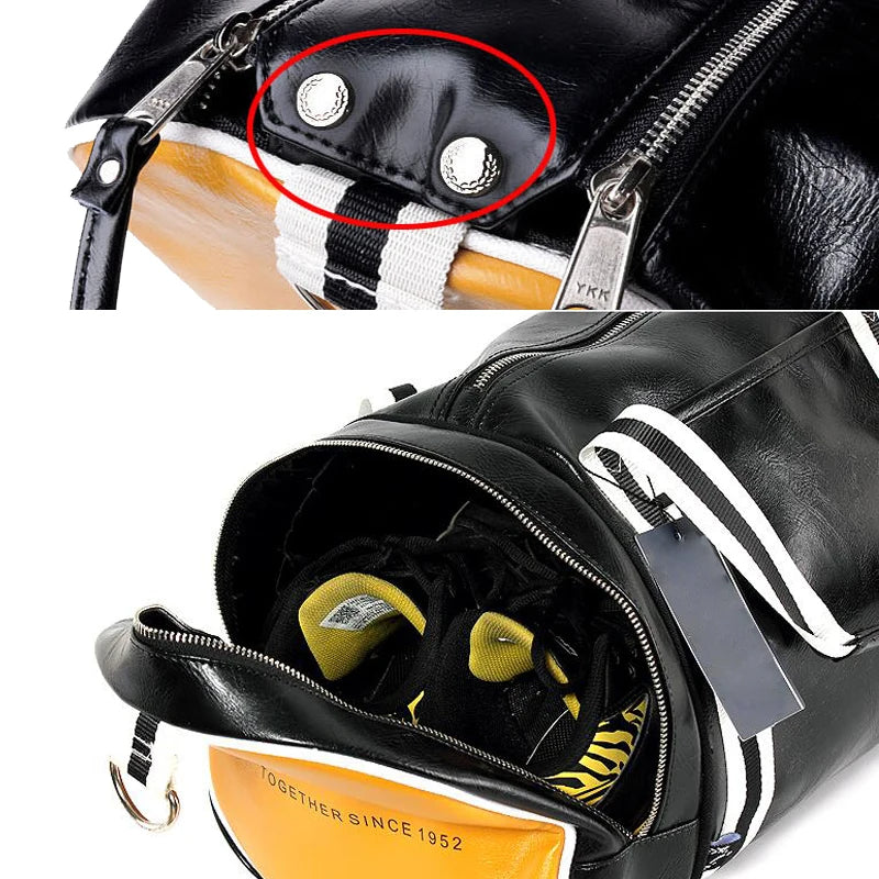 Sport Gym Bag with Shoes Pocket, Waterproof Leather Fitness Travel Handbag.