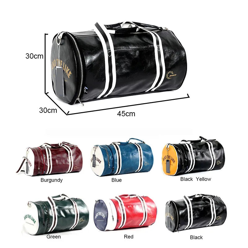 Sport Gym Bag with Shoes Pocket, Waterproof Leather Fitness Travel Handbag.