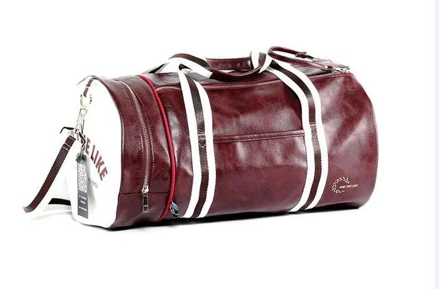 Sport Gym Bag with Shoes Pocket, Waterproof Leather Fitness Travel Handbag.