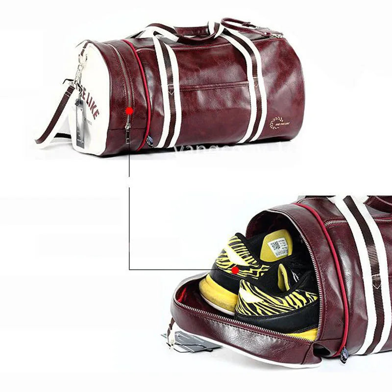 Sport Gym Bag with Shoes Pocket, Waterproof Leather Fitness Travel Handbag.