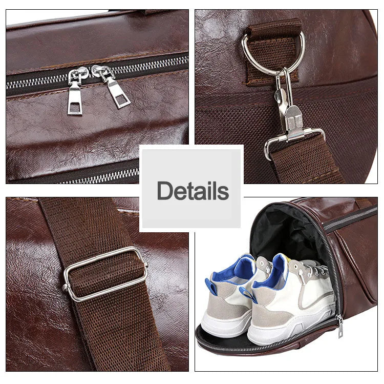 Sport Gym Bag with Shoes Pocket, Waterproof Leather Fitness Travel Handbag.