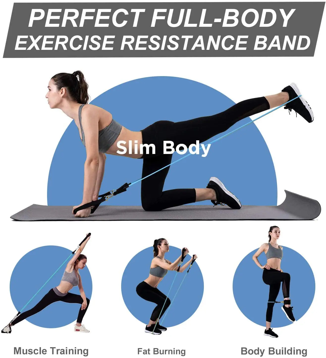 Resistance Band Set with Handles, Door Anchor, and Ankle Straps