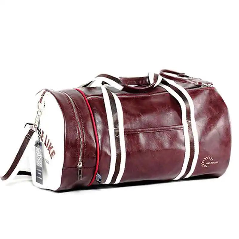 Sport Gym Bag with Shoes Pocket, Waterproof Leather Fitness Travel Handbag.