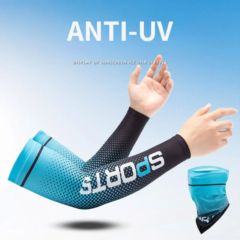 Ice Silk Arm Sleeves for Sun Protection, Anti-Slip, Outdoor Sports